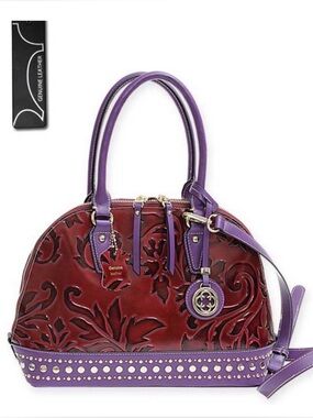 NWT! MC Handbags “Liz” Tooled Genuine Leather Satchel Handbag